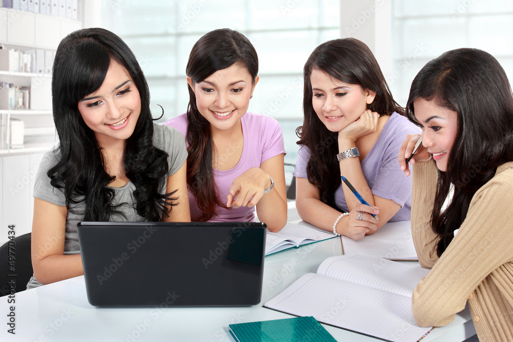 girl students studying together