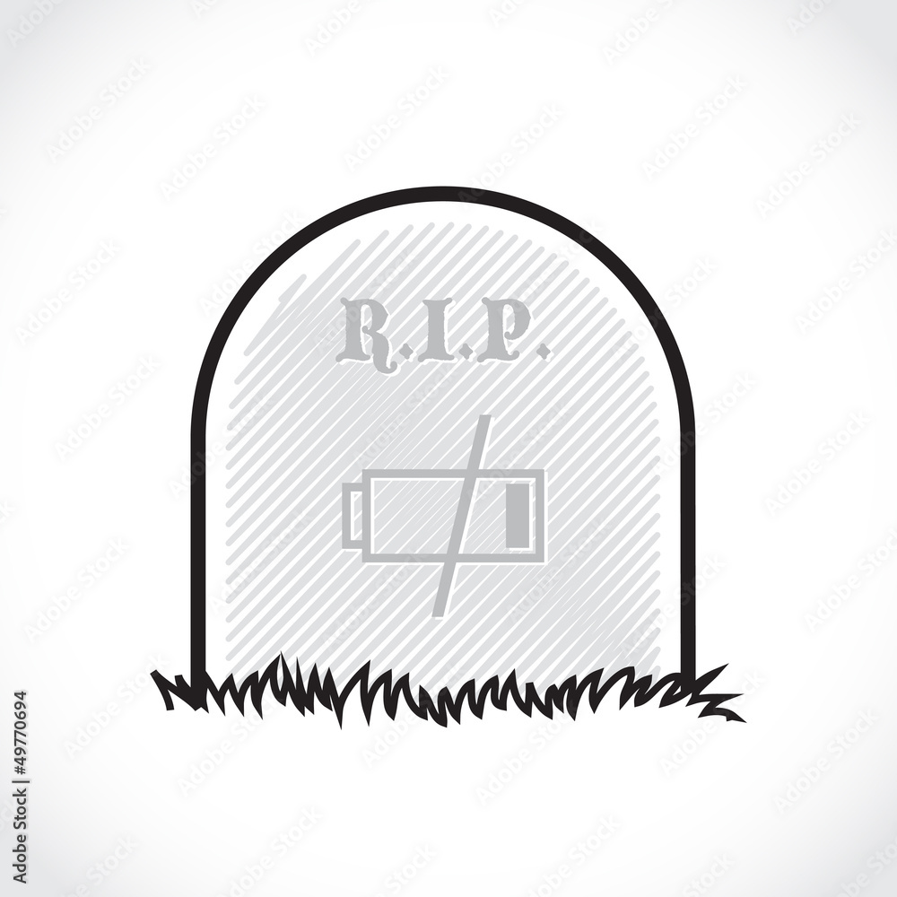 Gravestone, rest in peace, dead battery - illustration Gravestone, rest in peace, dead battery - illustration