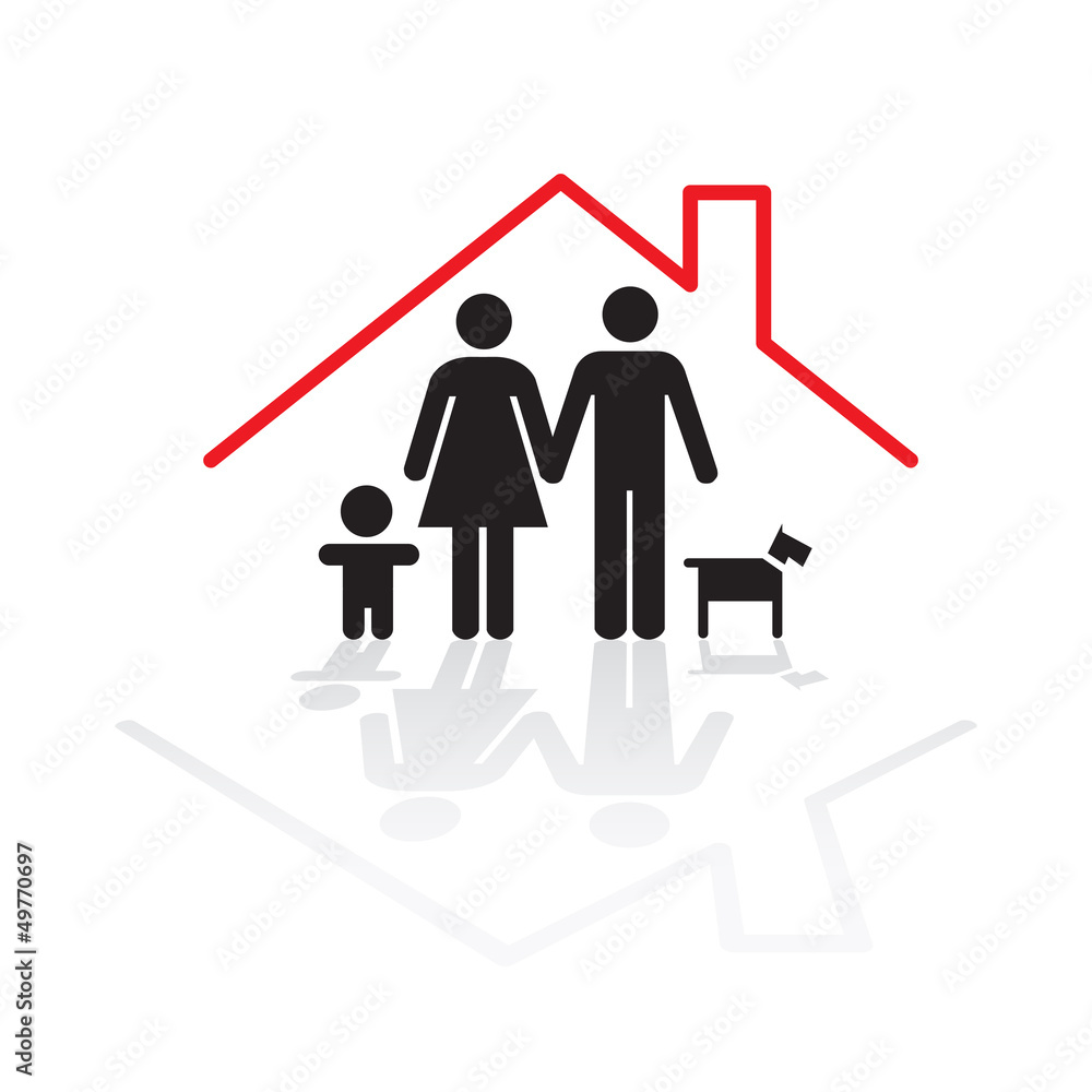 Family in a house, symbol - illutration