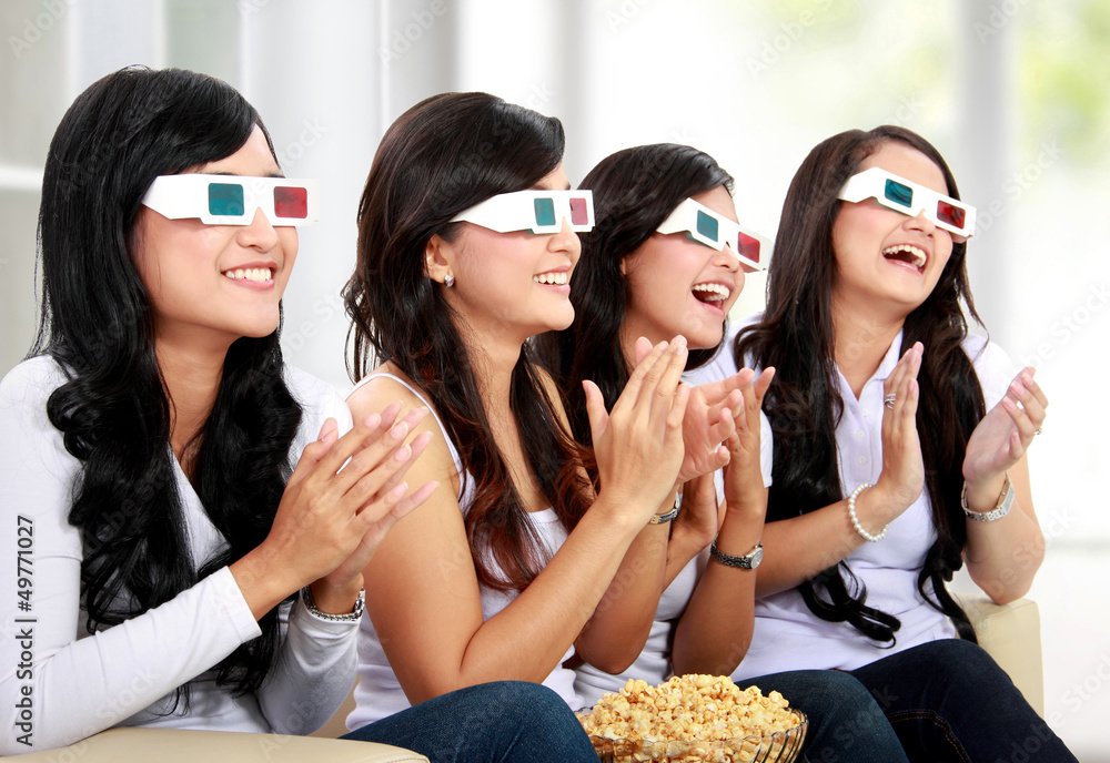Group of girls watching good 3D movie Group of girls watching good 3D movie