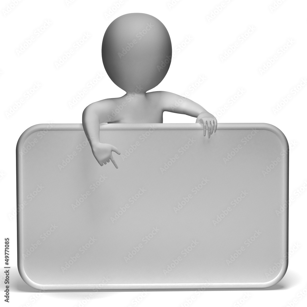 White Blank Sign Has Copyspace And 3d Character Pointing White Blank Sign Has Copyspace And 3d Character Pointing