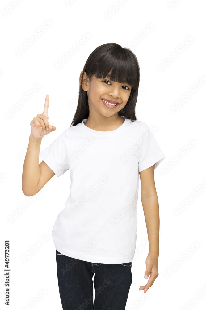Asian little girl with index finger up Asian little girl with index finger up