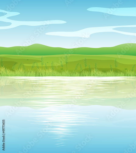 A calm blue lake