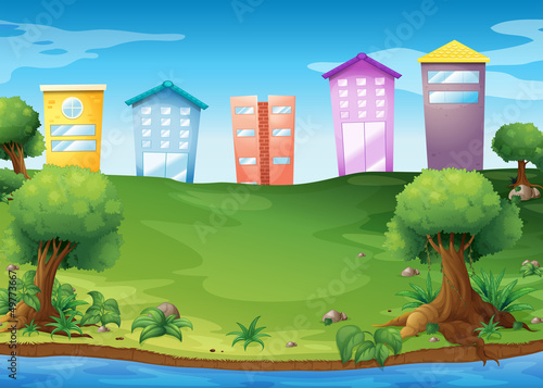 High buildings across the lake