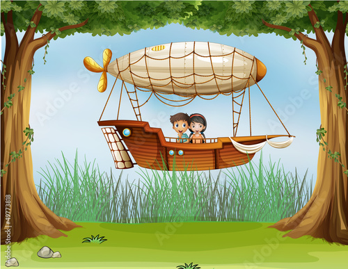 Kids riding in an airship