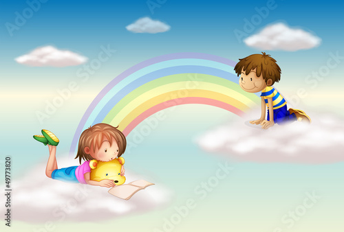 A rainbow with kids