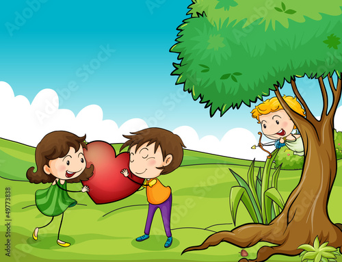 A girl and a boy holding a red heart