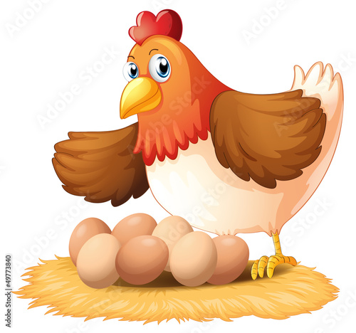 A hen and her seven eggs
