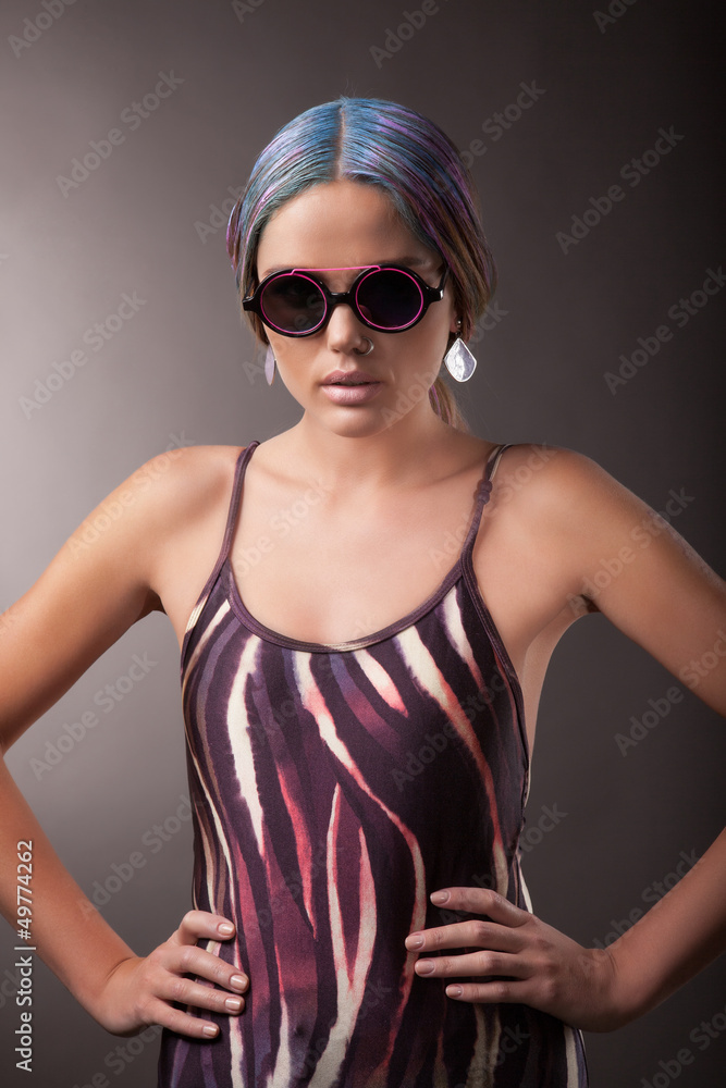 Naklejka premium woman with multicoloured hair