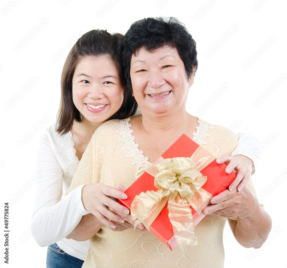 Asian family and gift box Asian family and gift box