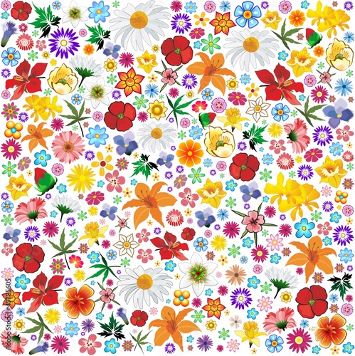Fototapeta Naklejka Na Ścianę i Meble -  Spring Flowers Pattern Tile-Fiori Primavera Sfondo-Vector