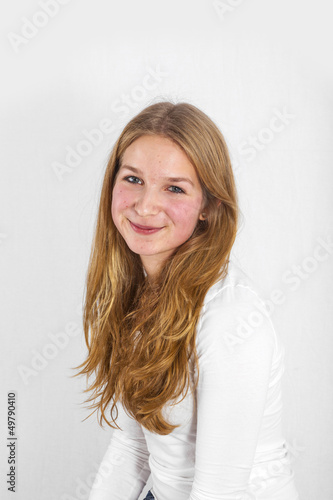 portrait of handsome beautiful young girl with long haires © travelview