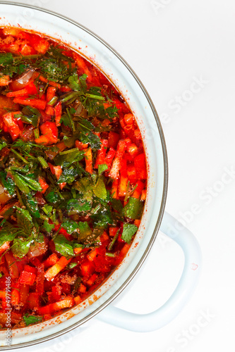 casserole with fresh hot borsch photo
