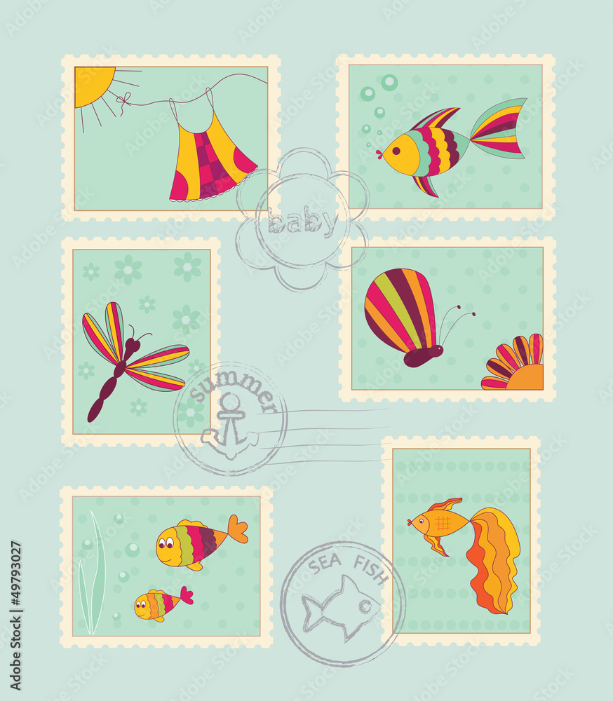 Set of baby post stamps