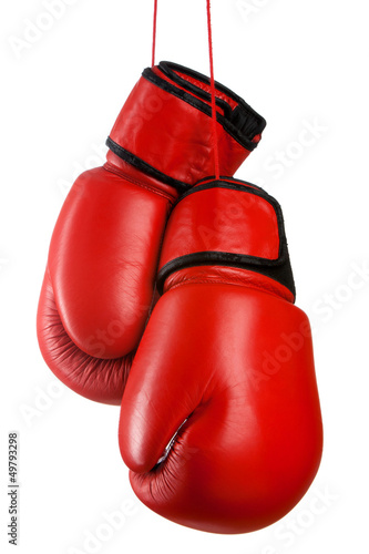 Pair of red leather boxing gloves