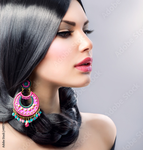 Beauty Woman With Long Black Hair. Hairstyle