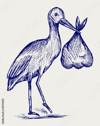 Stork and baby. Doodle style