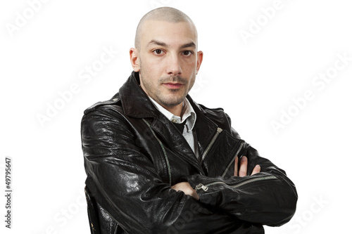 portrait of man with black leather jacket