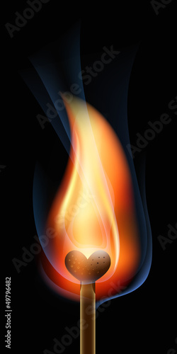 Burning match in the form of heart