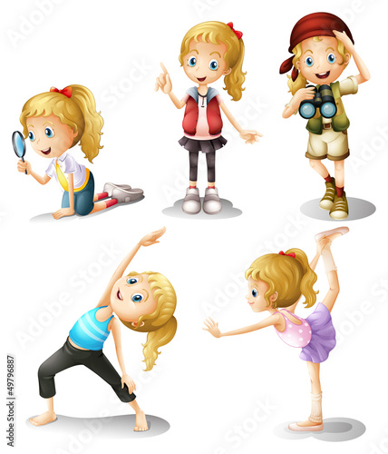 Five girls doing different things