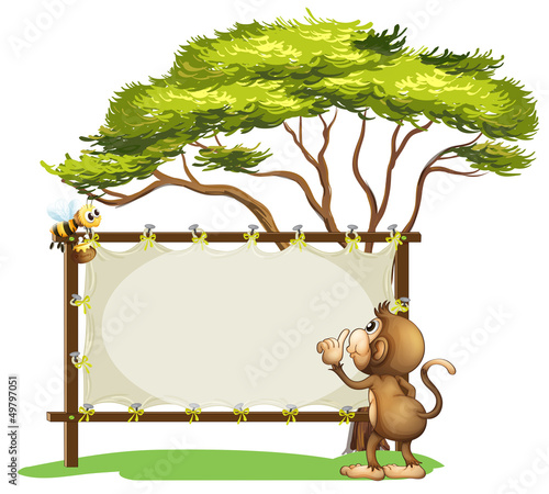 An empty signage with a monkey and a bee