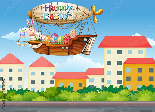A happy easter greetings with a bunny in the aircraft