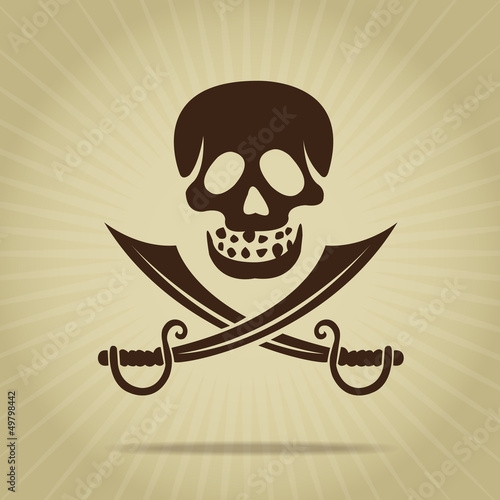 Vintage Skull with Crossed Swords Silhouette
