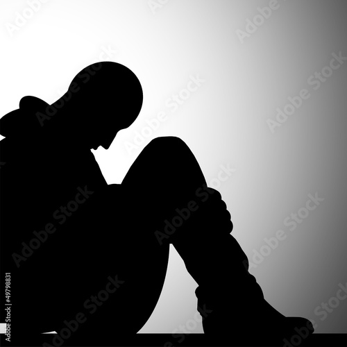 Bild auf Leinwand A solidão e a depressão - ilustração a preto e branco - silhueta de um homem dep