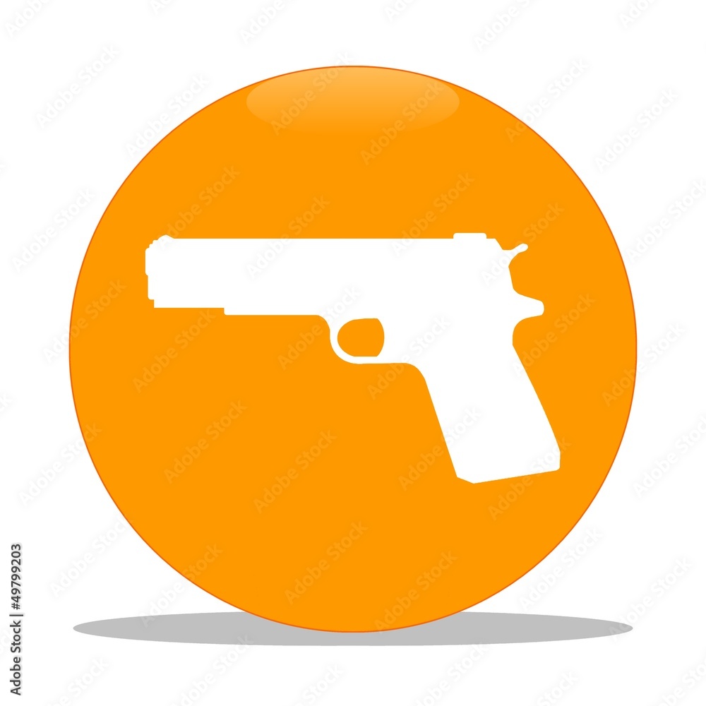 Pistolet, arme de poing dans une boule orange Pistolet, arme de poing dans une boule orange