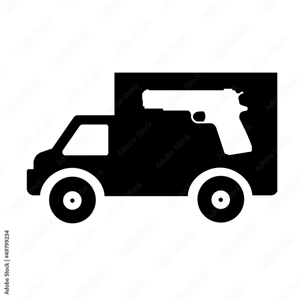 Fototapeta premium Pistolet, arme de poing en livraison dans un camion