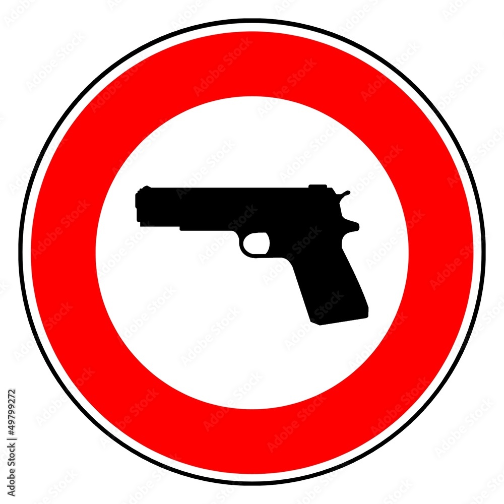 Pistolet, arme de poing dans un panneau Pistolet, arme de poing dans un panneau