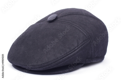 Black men's leather cap isolated on white background