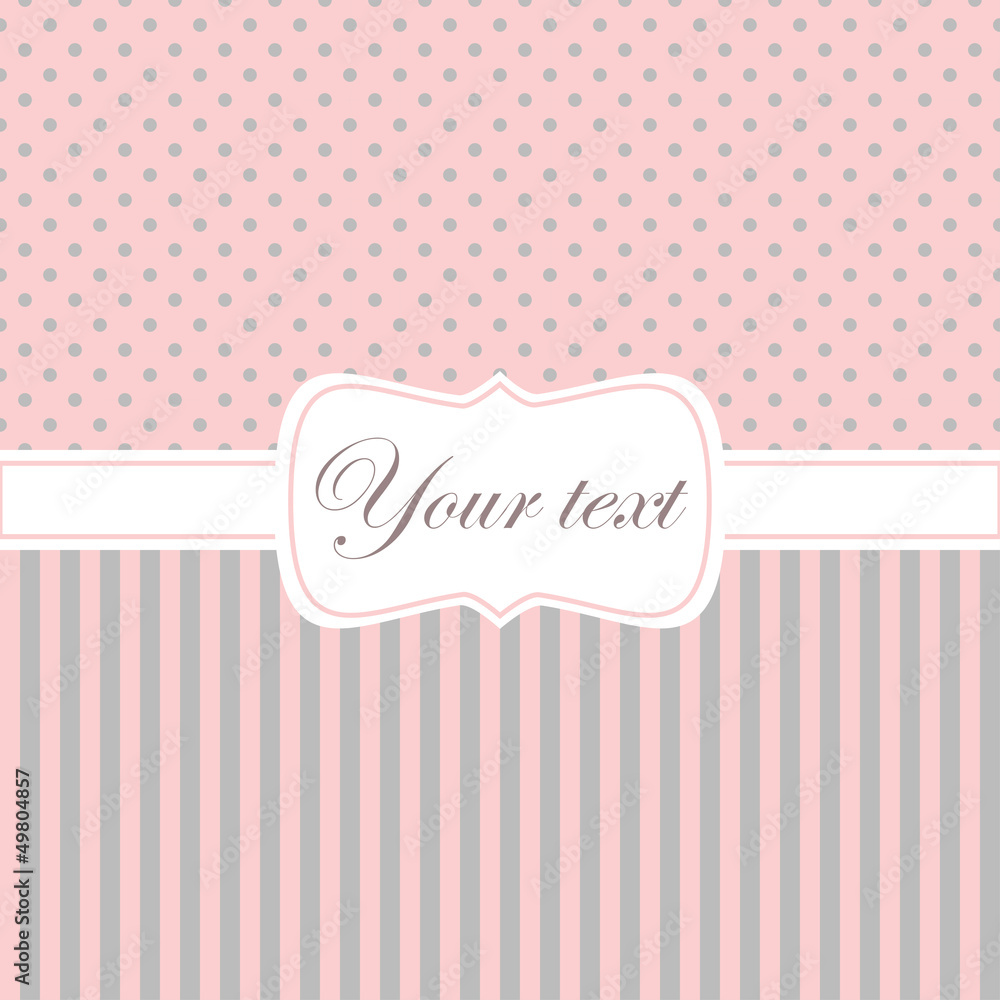 Pink card invitation with polka dots and stripes Pink card invitation with polka dots and stripes