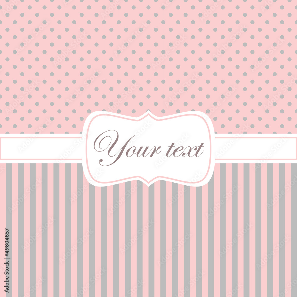 Pink card invitation with polka dots and stripes