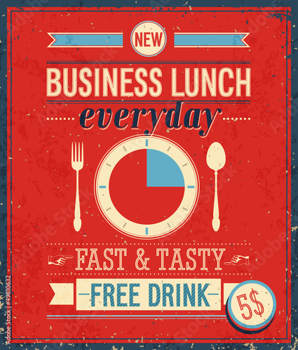 Vintage Bussiness Lunch Poster. Vector illustration.