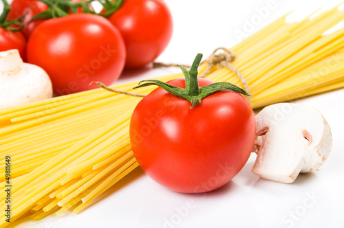 Pasta ingredients on the white background