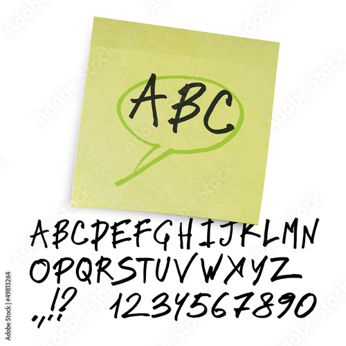 Handwritten alphabet (uppercase letters with numbers). Vector.