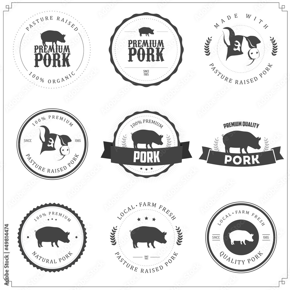 Set of premium pork meat labels