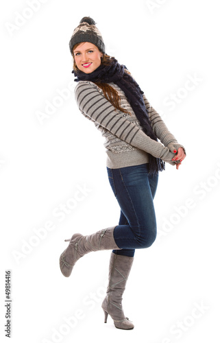 Woman and wooly outfit
