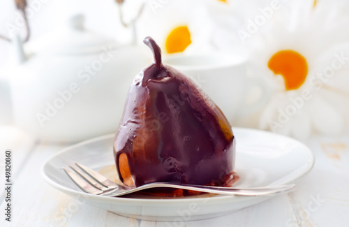 Pear with chocolate  sweet food