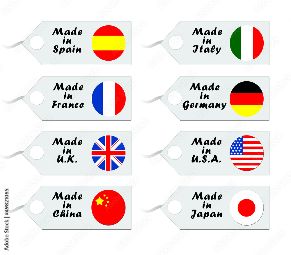 Etiquetas de compra con banderas de diferentes países Stock Illustration |  Adobe Stock