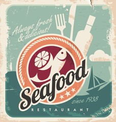 Wandcirkels Vintage Poster Vintage poster zeevruchten restaurant retro stijl  © lukeruk