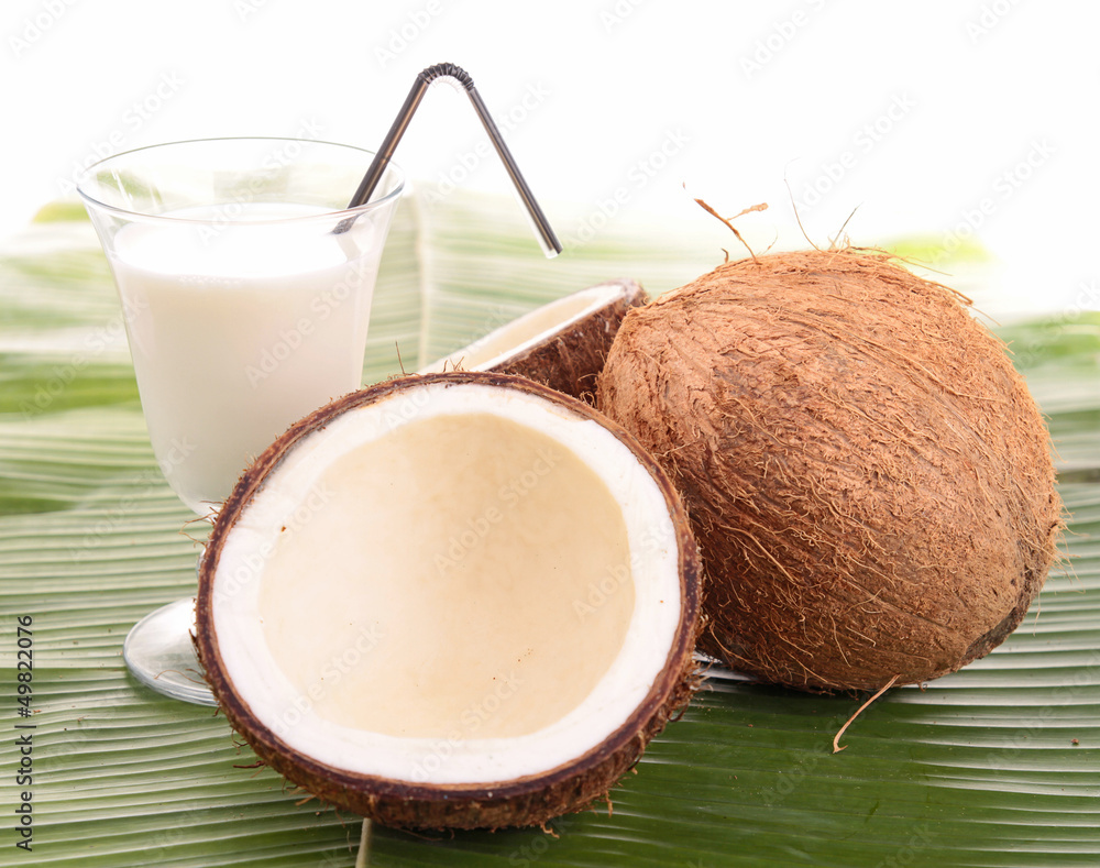 coconut with glass of milk coconut with glass of milk