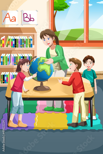 Kindergarten teacher and students