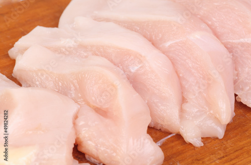 chicken meat sliced on cutting board