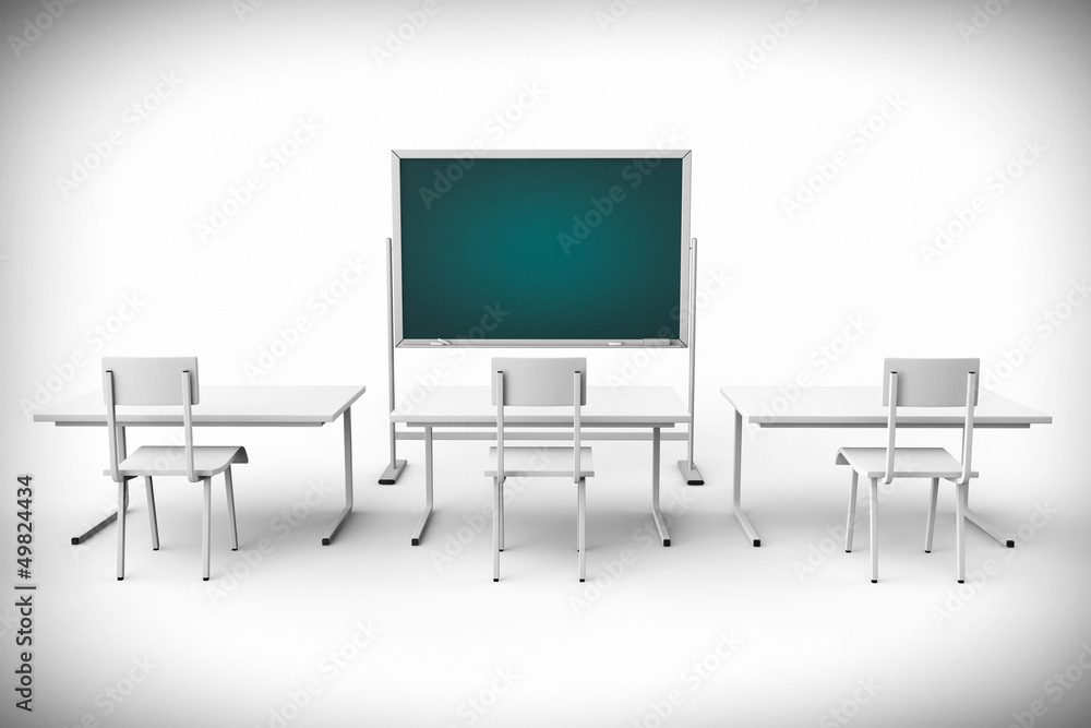 Empty classroom with blackboard and desk Empty classroom with blackboard and desk
