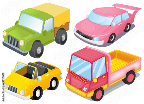 Four colorful vehicles