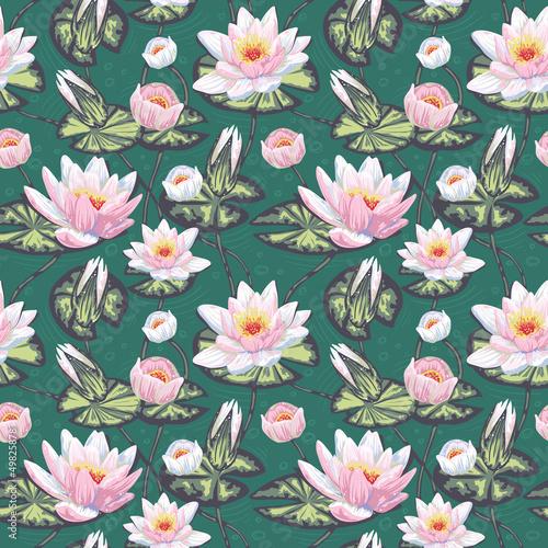 Floral seamless pattern with water lily