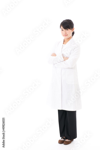 a beautiful asian doctor on white background