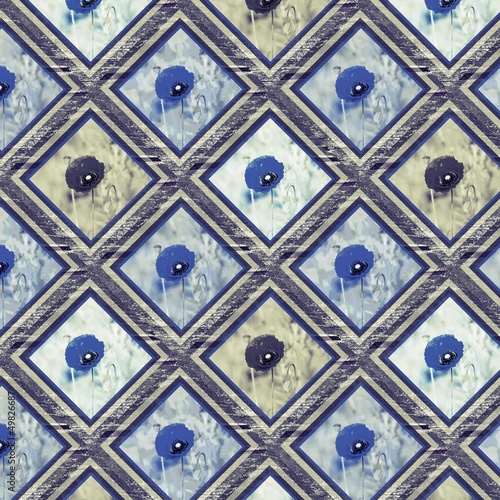 Diamond shape pattern with blue poppy